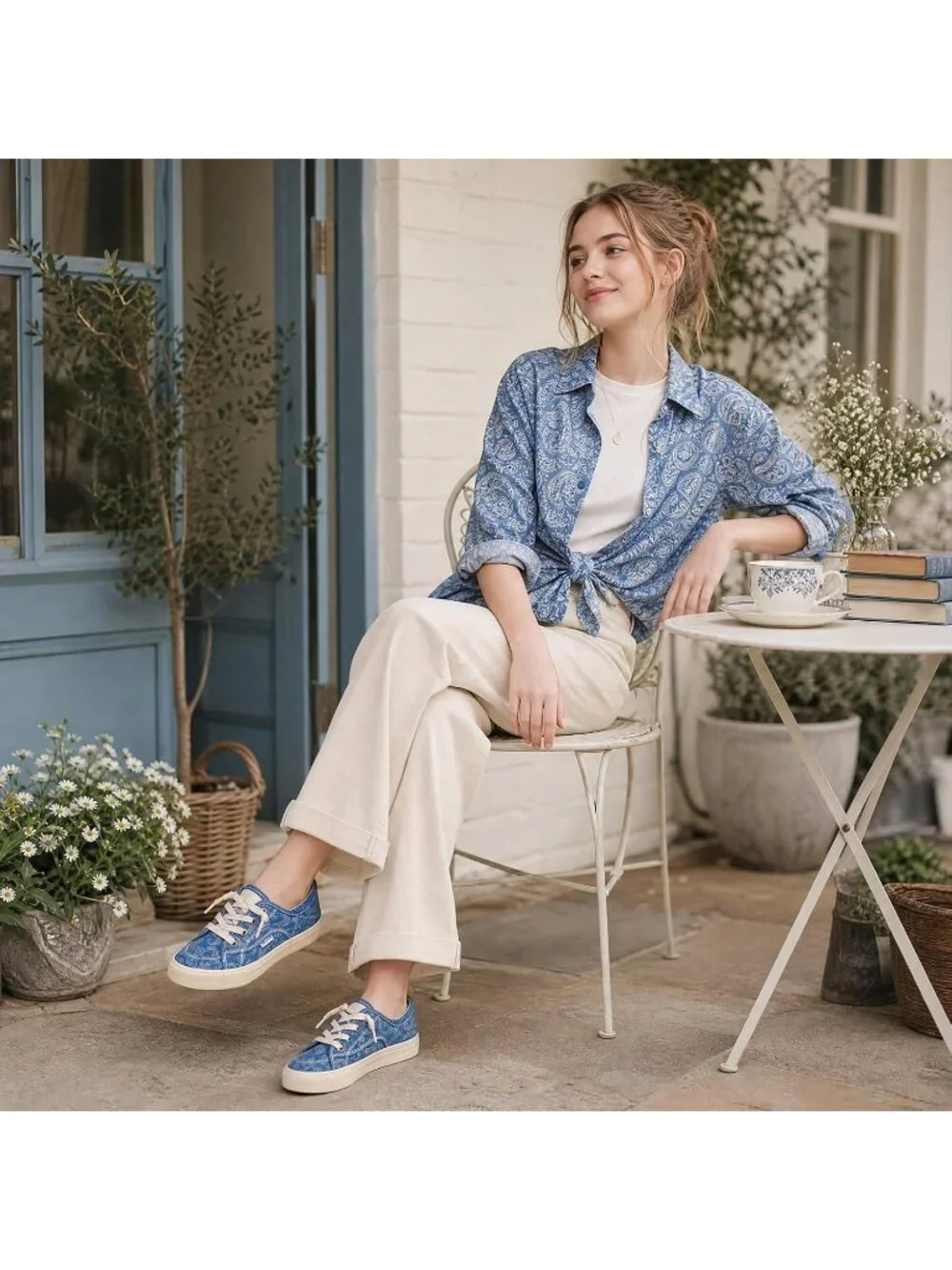 Women Paisley Navy Round Toe Solid Non Slip Fashion Slip on Loafer Sneaker Shoes